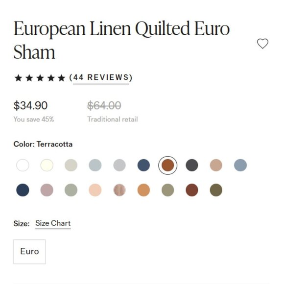 NWOT QUINCE Belgian European Linen Quilted Euro Sham Terracotta OEKO-TEX (Q6/Q7) - Picture 3 of 7